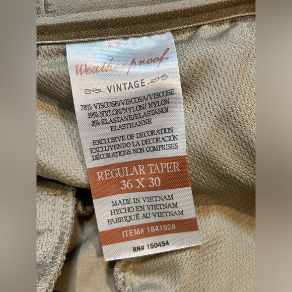 Weatherproof Vintage Performance Flex Tan Chinos Classic Fit Size 36 - Picture 7 of 7